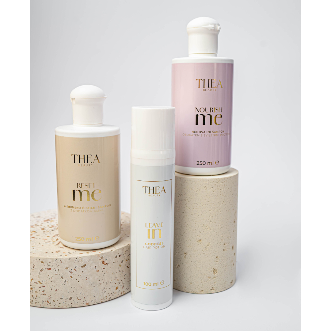 RESET, NOURISH & SHINE ( čistilni šampon + negovalni šampon+ leave IN serum)